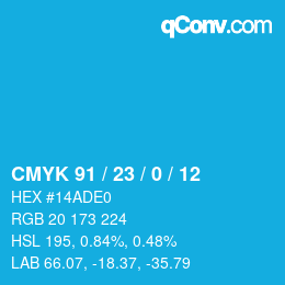 颜色代码: CMYK 91 / 23 / 0 / 12 | qconv.com