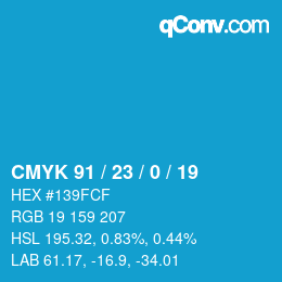 カラーコード: CMYK 91 / 23 / 0 / 19 | qconv.com
