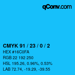カラーコード: CMYK 91 / 23 / 0 / 2 | qconv.com