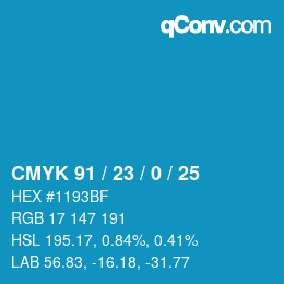 カラーコード: CMYK 91 / 23 / 0 / 25 | qconv.com