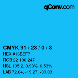 Color code: CMYK 91 / 23 / 0 / 3 | qconv.com