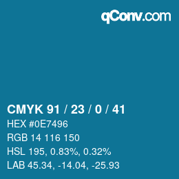 カラーコード: CMYK 91 / 23 / 0 / 41 | qconv.com