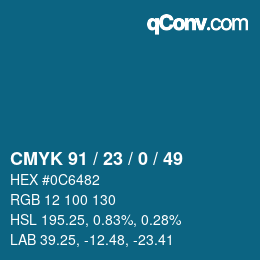 颜色代码: CMYK 91 / 23 / 0 / 49 | qconv.com