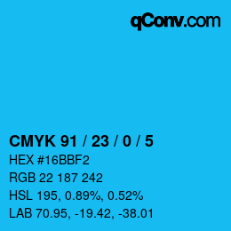 カラーコード: CMYK 91 / 23 / 0 / 5 | qconv.com