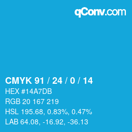 颜色代码: CMYK 91 / 24 / 0 / 14 | qconv.com