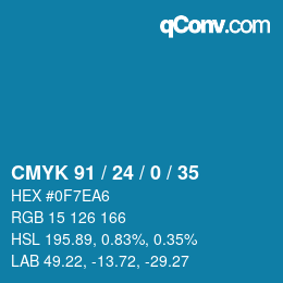 カラーコード: CMYK 91 / 24 / 0 / 35 | qconv.com