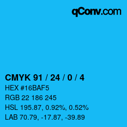 Color code: CMYK 91 / 24 / 0 / 4 | qconv.com