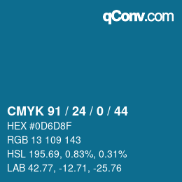 Color code: CMYK 91 / 24 / 0 / 44 | qconv.com