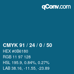 カラーコード: CMYK 91 / 24 / 0 / 50 | qconv.com