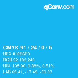 颜色代码: CMYK 91 / 24 / 0 / 6 | qconv.com