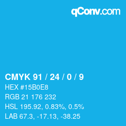 颜色代码: CMYK 91 / 24 / 0 / 9 | qconv.com