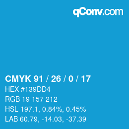 カラーコード: CMYK 91 / 26 / 0 / 17 | qconv.com