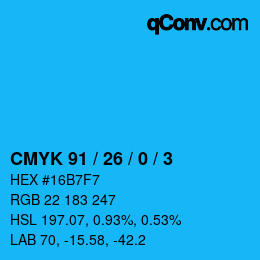 カラーコード: CMYK 91 / 26 / 0 / 3 | qconv.com