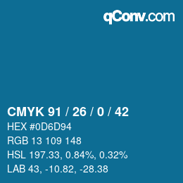 カラーコード: CMYK 91 / 26 / 0 / 42 | qconv.com