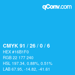 颜色代码: CMYK 91 / 26 / 0 / 6 | qconv.com