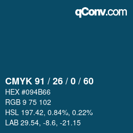 Color code: CMYK 91 / 26 / 0 / 60 | qconv.com