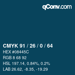 颜色代码: CMYK 91 / 26 / 0 / 64 | qconv.com