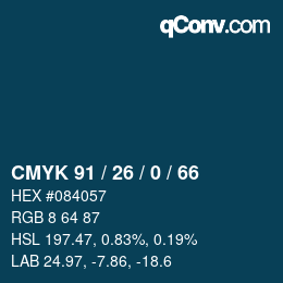 カラーコード: CMYK 91 / 26 / 0 / 66 | qconv.com