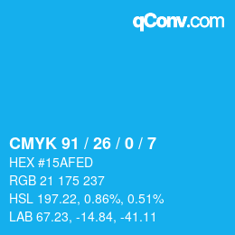 カラーコード: CMYK 91 / 26 / 0 / 7 | qconv.com