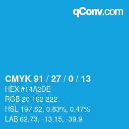 Código de color: CMYK 91 / 27 / 0 / 13 | qconv.com