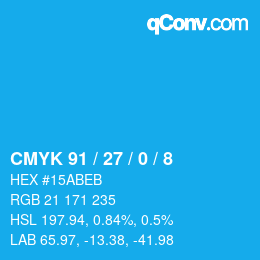 颜色代码: CMYK 91 / 27 / 0 / 8 | qconv.com