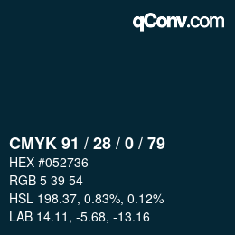 Code couleur: CMYK 91 / 28 / 0 / 79 | qconv.com