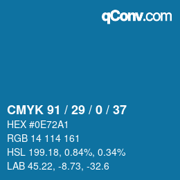 Farbcode: CMYK 91 / 29 / 0 / 37 | qconv.com