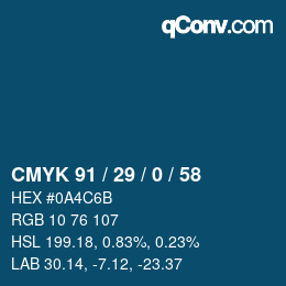 Color code: CMYK 91 / 29 / 0 / 58 | qconv.com