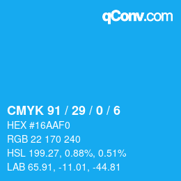 颜色代码: CMYK 91 / 29 / 0 / 6 | qconv.com