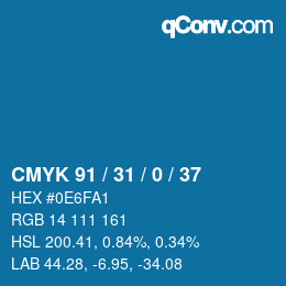 Farbcode: CMYK 91 / 31 / 0 / 37 | qconv.com