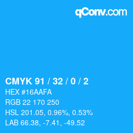 カラーコード: CMYK 91 / 32 / 0 / 2 | qconv.com