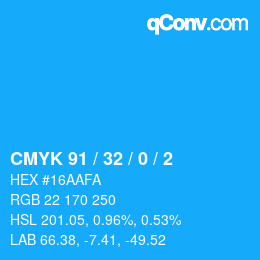 颜色代码: CMYK 91 / 32 / 0 / 2 | qconv.com