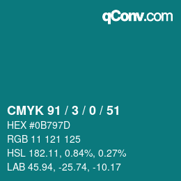 Color code: CMYK 91 / 3 / 0 / 51 | qconv.com