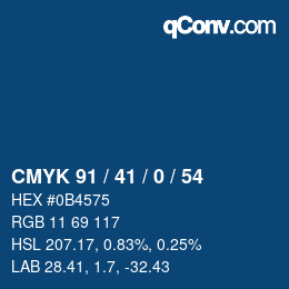 Farbcode: CMYK 91 / 41 / 0 / 54 | qconv.com