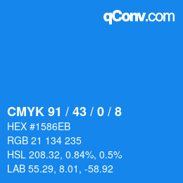 Color code: CMYK 91 / 43 / 0 / 8 | qconv.com