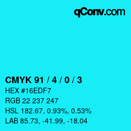 カラーコード: CMYK 91 / 4 / 0 / 3 | qconv.com