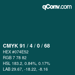 カラーコード: CMYK 91 / 4 / 0 / 68 | qconv.com