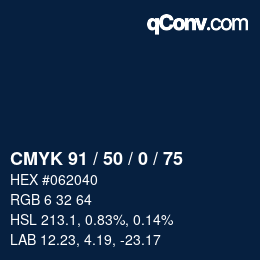 カラーコード: CMYK 91 / 50 / 0 / 75 | qconv.com