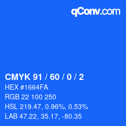 カラーコード: CMYK 91 / 60 / 0 / 2 | qconv.com