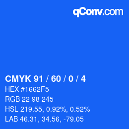 Color code: CMYK 91 / 60 / 0 / 4 | qconv.com