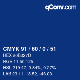 カラーコード: CMYK 91 / 60 / 0 / 51 | qconv.com