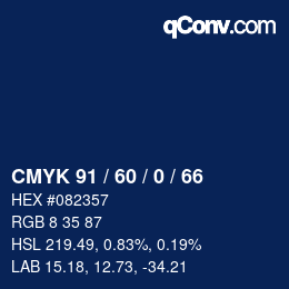 カラーコード: CMYK 91 / 60 / 0 / 66 | qconv.com