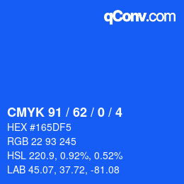 Color code: CMYK 91 / 62 / 0 / 4 | qconv.com