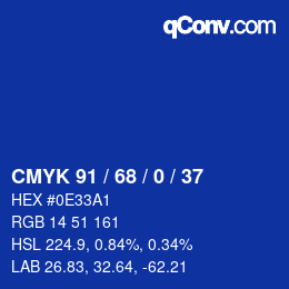 カラーコード: CMYK 91 / 68 / 0 / 37 | qconv.com