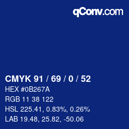 颜色代码: CMYK 91 / 69 / 0 / 52 | qconv.com