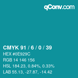 颜色代码: CMYK 91 / 6 / 0 / 39 | qconv.com