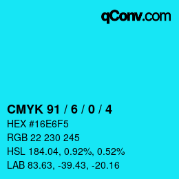 Color code: CMYK 91 / 6 / 0 / 4 | qconv.com