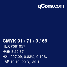 カラーコード: CMYK 91 / 71 / 0 / 66 | qconv.com
