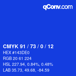 颜色代码: CMYK 91 / 73 / 0 / 12 | qconv.com