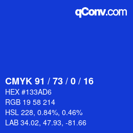 カラーコード: CMYK 91 / 73 / 0 / 16 | qconv.com